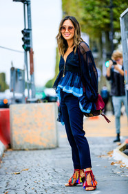 aimee song, black shirt, bordeaux, burgundy, chloe, fashion week, frenchystyle, full length, FW, high heels, jonathan paciullo, leather bag, leather shoes, navy pants, PARIS, PFW, pompons, red bag, red sandals, see through, silk shirt, SPRING SUMMER 2017, SS 17, street style, studded bag, sunglasses, tie & die, trousers, vertical