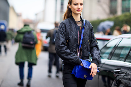 atmosphere details, AUTUMN WINTER 2016-2017, AW 16-17, black jacket, blue bag, bomber jacket, christian dior, dark lips, detail, FALL WINTER 2016-2017, fashion week, frenchystyle, FW, FW 16-17, horizontal, jonathan paciullo, leather bag, LFW, LONDON, Maartje Verhoef, MENSWEAR, model, street style