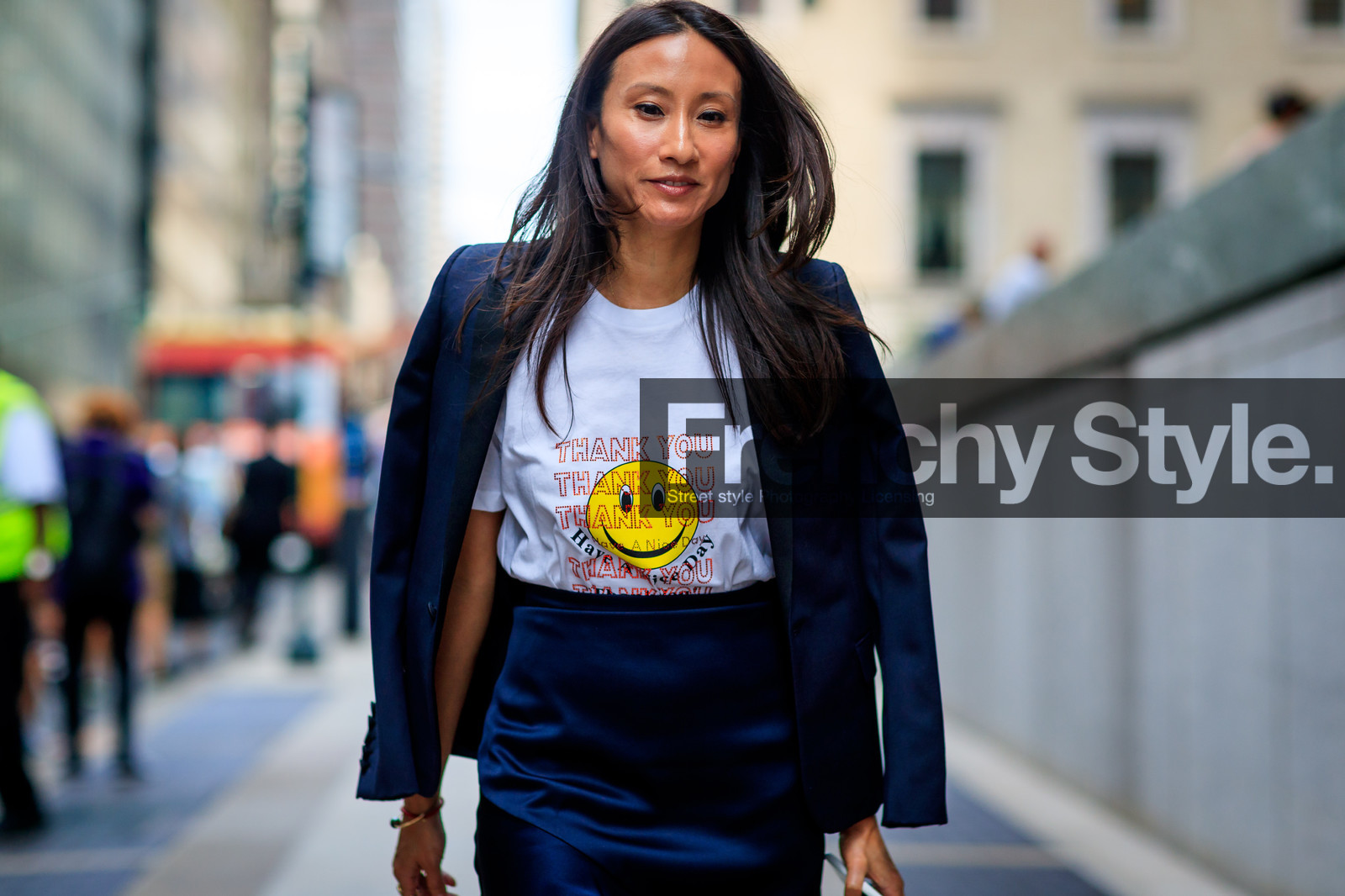 atmosphere details, black jacket, blazer, blue skirt, detail, fashion week, frenchystyle, FW, horizontal, jonathan paciullo, NEW YORK, NYFW, over the shoulder, printed t shirt, SPRING SUMMER 2018, SS 18, street style, white t shirt