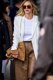 aviator sunglasses, bag, blazer, brown pants, camel bag, jacket, pants, suede bag, sunglasses, t-shirt, white blazer, white t-shirt, fashion week, frenchystyle, FW, jonathan paciullo, street style, PFW, PARIS, SPRING SUMMER 2022, SS 22, vertical, atmosphere details
