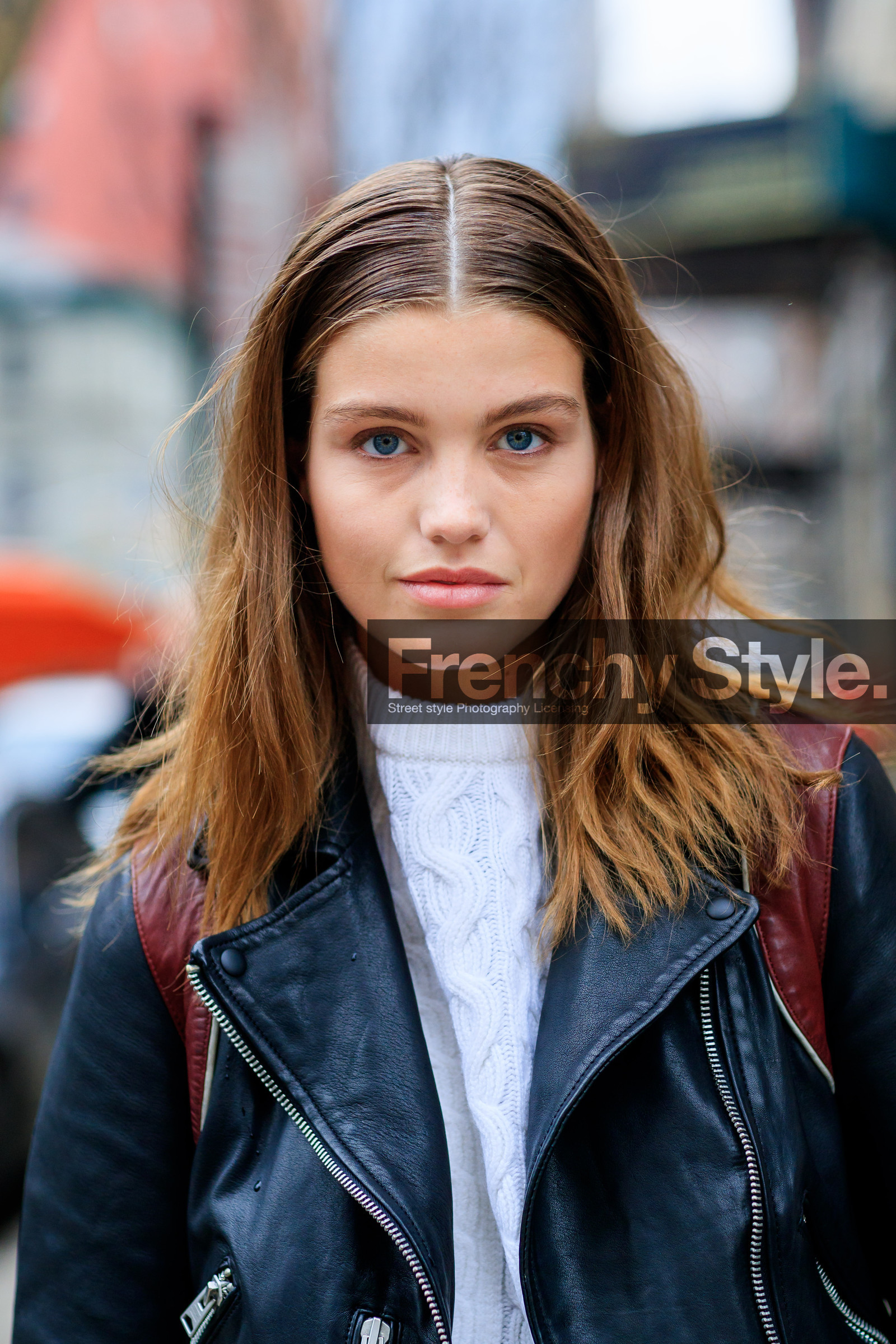 AUTUMN WINTER 2017-2018, AW 17-18, black jacket, black perfecto, detail, FALL WINTER 2017-2018, fashion week, frenchystyle, FW, FW 17-18, jonathan paciullo, leather jacket, leather perfecto, luna bijl, model, NEW YORK, NYFW, portrait, street style, vertical, white sweater