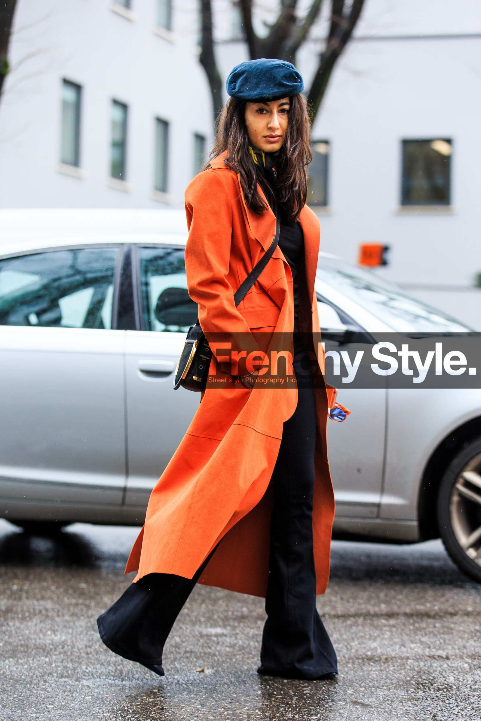 AUTUMN WINTER 2016-2017, AW 16-17, beret, black bag, black pants, FALL WINTER 2016-2017, fashion week, frenchystyle, full length, FW, FW 16-17, golden details, jonathan paciullo, LFW, LONDON, MENSWEAR, nausheen shah, orange coat, street style, trousers, vertical