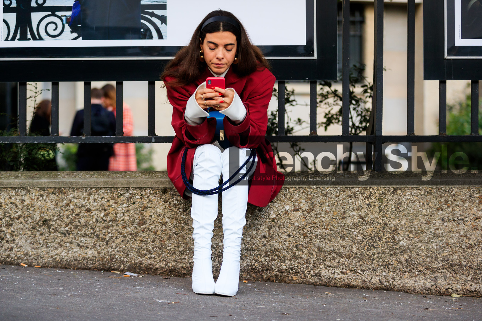 high boots, high heels, leather shoes, red jacket, white boots, street style, jonathan paciullo, FW, frenchystyle, fashion week, PFW, PARIS, AUTUMN WINTER 2018-2019, FALL WINTER 2018-2019, FW 18-19, horizontal, atmosphere details, full length, giorgia tal