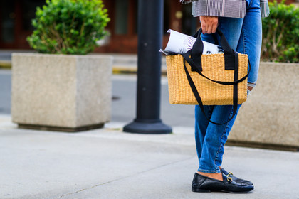 atmosphere details, black shoes, blue denim, denim pants, detail, fashion week, frenchystyle, FW, gucci, horizontal, jeans, jonathan paciullo, loafers, NEW YORK, NYFW, SPRING SUMMER 2018, SS 18, straw bag, street style, trousers
