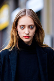 AUTUMN WINTER 2017-2018, AW 17-18, black coat, black jacket, black sweater, detail, FALL WINTER 2017-2018, fashion week, frenchystyle, FW, FW 17-18, jonathan paciullo, lia pavlova, long hair, MFW, MILAN, model, portrait, red lips, street style, tone on tone, total look black, turtleneck sweater, vertical