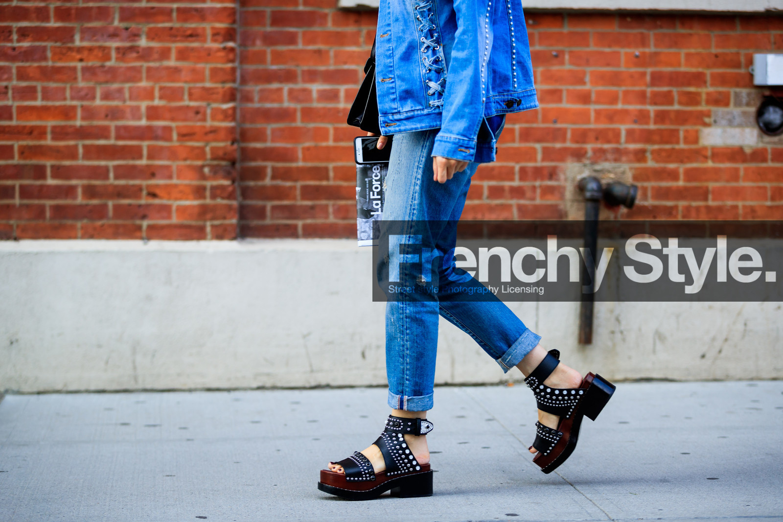 atmosphere details, black shoes, blue denim, denim jacket, denim pants, detail, embroidered shoes, fashion week, frenchystyle, FW, horizontal, jeans, jonathan paciullo, leather shoes, NEW YORK, NYFW, SPRING SUMMER 2018, SS 18, street style, studs, trousers