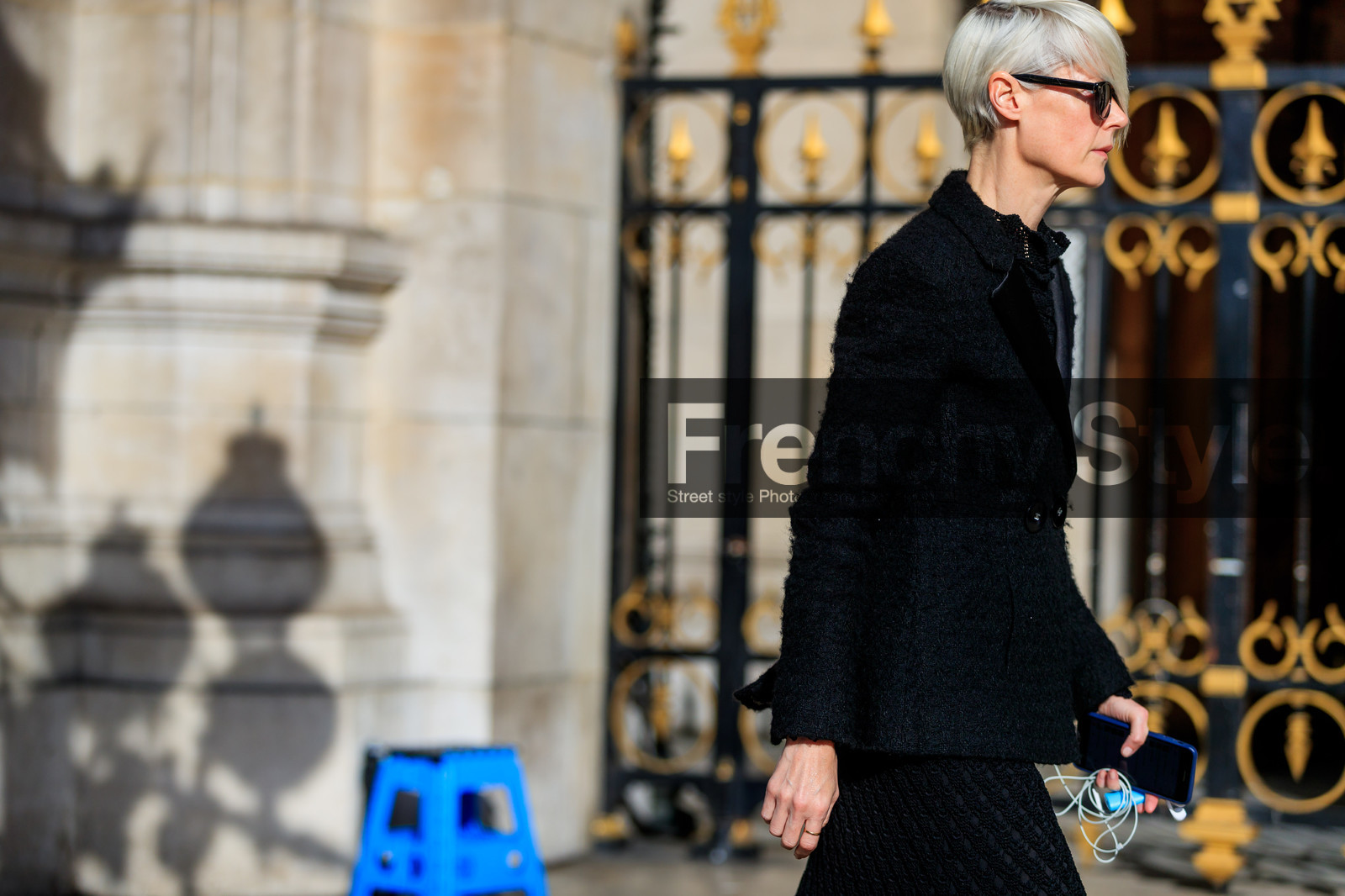 black jacket, black skirt, sunglasses, tone on tone, total look black, trousers, tweed jacket, street style, jonathan paciullo, FW, frenchystyle, fashion week, PFW, PARIS, AUTUMN WINTER 2018-2019, FALL WINTER 2018-2019, FW 18-19, horizontal, atmosphere details, kate lamphear