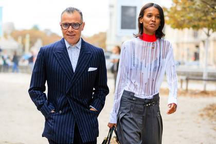 atmosphere details, blazer, blue suit, detail, fashion week, frenchystyle, FW, grey pants, horizontal, jonathan paciullo, liya kebede, navy jacket, navy suit, PARIS, PFW, printed jacket, printed suit, see through, SPRING SUMMER 2017, SS 17, street style, striped jacket, striped suit, trousers, white shirt, white top