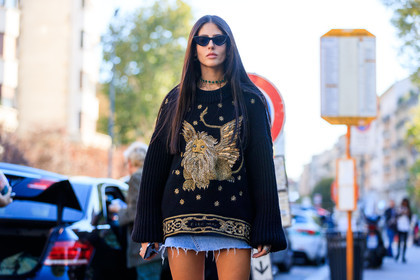 animal print, atmosphere details, black sweater, blue denim, denim skirt, detail, fashion week, frenchystyle, FW, gilda ambrosio, gucci, horizontal, jonathan paciullo, MFW, MILAN, printed sweater, SPRING SUMMER 2018, SS 18, street style, sunglasses