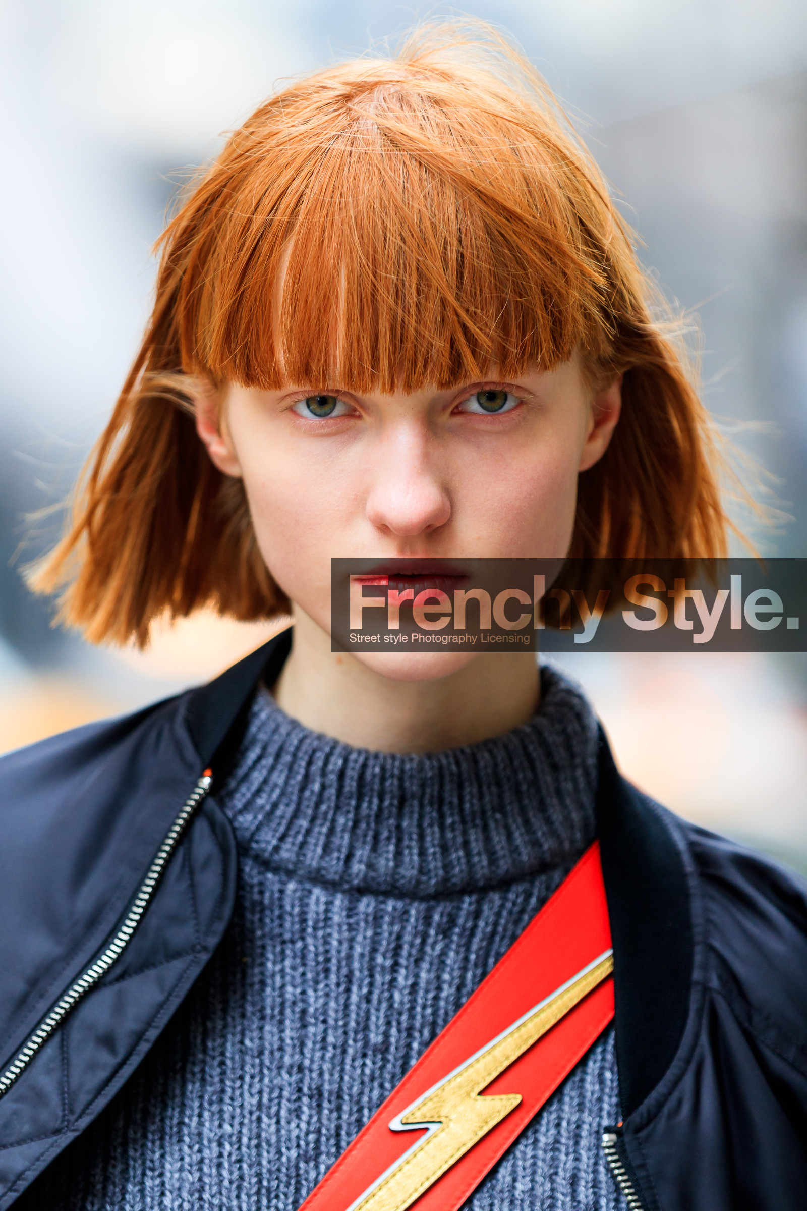AUTUMN WINTER 2017-2018, AW 17-18, black jacket, bomber jacket, detail, FALL WINTER 2017-2018, fashion week, frenchystyle, FW, FW 17-18, grey sweater, jonathan paciullo, model, NEW YORK, NYFW, portrait, red head, street style, vertical
