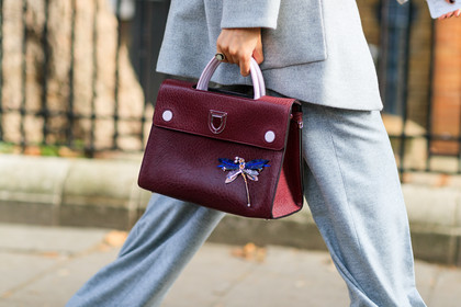 animal print, atmosphere details, bordeaux, burgundy, caroline issa, detail, embroidered bag, fashion week, frenchystyle, FW, grey pants, horizontal, jonathan paciullo, leather bag, LFW, LONDON, red bag, sequined bag, SPRING SUMMER 2017, SS 17, street style, trousers, wide pants, woman