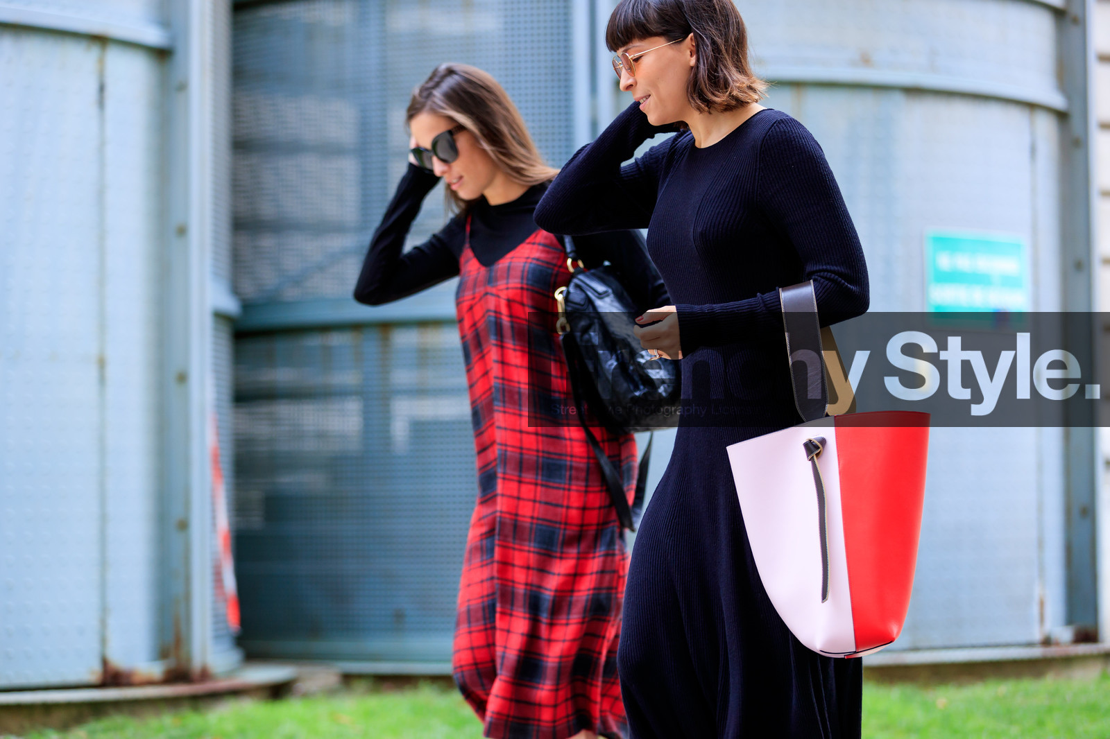 atmosphere details, black dress, checked dress, clara cornet, céline, detail, fashion week, frenchystyle, FW, horizontal, jonathan paciullo, leather bag, PARIS, PFW, plaid, printed bag, printed dress, red bag, red dress, SPRING SUMMER 2017, SS 17, street style, sunglasses, tartan, wool dress