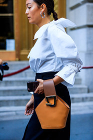 atmosphere details, black skirt, brown bag, brown boots, detail, fashion week, frenchystyle, FW, high boots, high heels, jonathan paciullo, leather bag, leather shoes, NEW YORK, NYFW, rachael wang, SPRING SUMMER 2018, SS 18, street style, vertical, white shirt