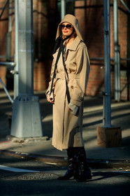 xenia adonts, beige hat, beige trench coat, big hat, belted trench coat, black polish boots, high boots, kitten heels boots, light beige hat, light beige trench coat, fashion week, frenchystyle, FW, jonathan paciullo, street style, AUTUMN WINTER 2020-2021, FALL WINTER 2020-2021, FW 20-21, vertical, full length, NYFW, NEW YORK