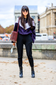 black boots, black pants, bordeaux, burgundy, fashion week, frenchystyle, full length, FW, jonathan paciullo, leaf greener, leather bag, leather shoes, PARIS, PFW, purple sweater, red bag, SPRING SUMMER 2017, SS 17, street style, studded bag, sunglasses, trousers, vertical