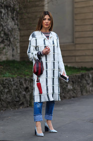 AUTUMN WINTER 2016-2017, AW 16-17, blue denim, denim pants, embroidered jacket, embroidered jean, FALL WINTER 2016-2017, fashion week, frenchystyle, fringes, full length, FW, FW 16-17, glitter, graphic coat, graphic jacket, high heels, jeans, jonathan paciullo, leather bag, LFW, LONDON, marco de vincenzo, MENSWEAR, negin mirsalehi, pompons, red bag, shiny heels, silver shoes, street style, trousers, vertical, white coat, white jacket