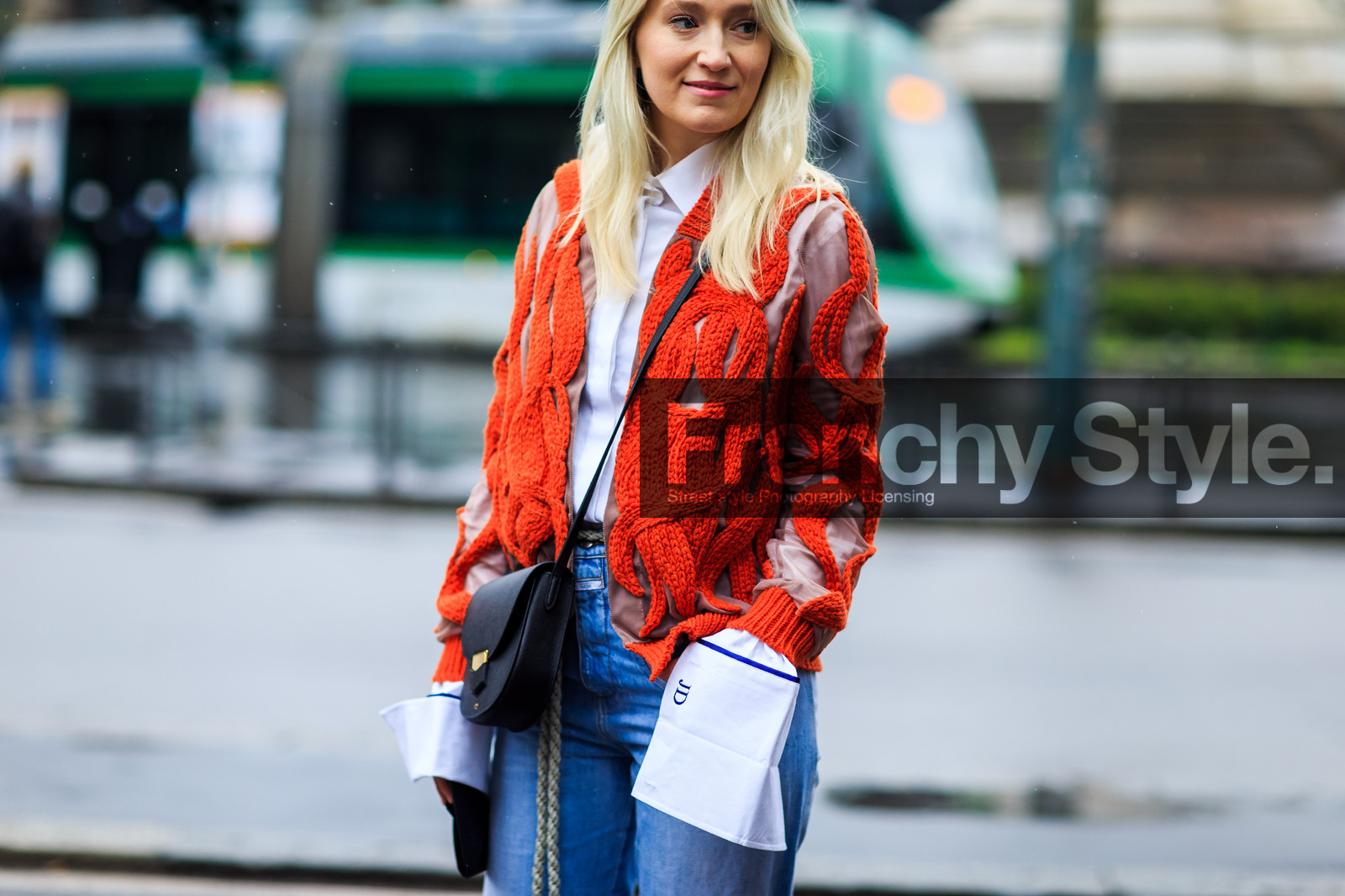 atmosphere details, AUTUMN WINTER 2016-2017, AW 16-17, black bag, blue denim, denim pants, detail, FALL WINTER 2016-2017, fashion week, frenchystyle, FW, FW 16-17, horizontal, jeans, jonathan paciullo, leather bag, LFW, LONDON, MENSWEAR, red knit, street style, trousers, white shirt