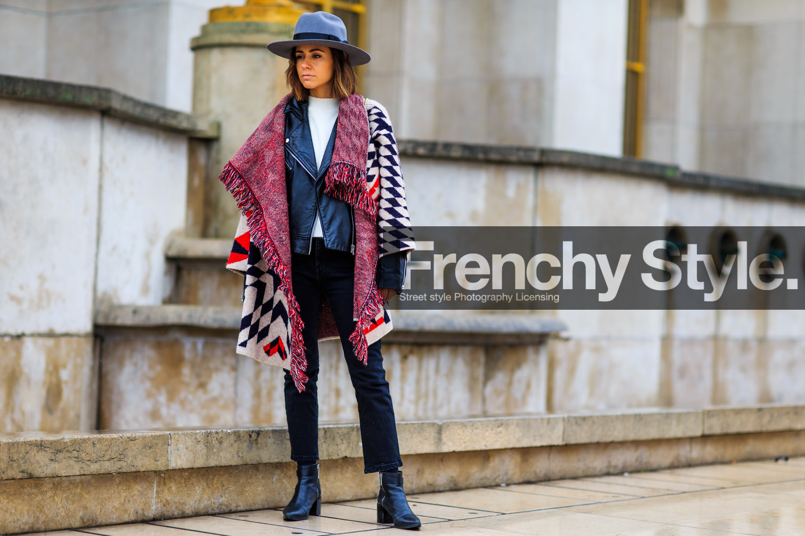 atmosphere details, AUTUMN WINTER 2016-2017, AW 16-17, black boots, black denim, black jacket, black perfecto, denim pants, FALL WINTER 2016-2017, fashion week, fedora, frenchystyle, full length, FW, FW 16-17, grey hat, horizontal, jeans, jonathan paciullo, leather boots, leather jacket, leather perfecto, PARIS, PFW, red scarf, street style, trousers, white t shirt