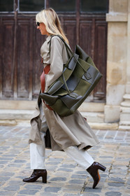 camille charriere, beige trench coat, brown leather trench coat, kaki leather bag, kaki suede bag, big bag, week end bag, bottega veneta bag, white jeans, brown leather boots, animal skin boots, high heels boots, fashion week, frenchystyle, FW, jonathan paciullo, street style, PFW, PARIS, SPRING SUMMER 2020, SS 20, horizontal, full length