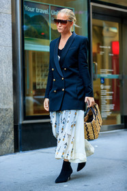 black boots, black jacket, blazer, embroidered skirt, fashion week, frenchystyle, full length, FW, high heels, jonathan paciullo, leather bag, leather shoes, NEW YORK, NYFW, SPRING SUMMER 2018, SS 18, straw bag, street style, sunglasses, vertical, white skirt