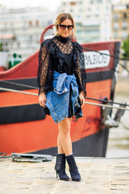 alexander wang, black boots, black dress, blue denim, denim jacket, fashion week, fishnet, frenchystyle, full length, FW, graphic dress, high heels, jonathan paciullo, lace dress, lace up shoes, MENSWEAR, PARIS, PFW, printed dress, see through, SPRING SUMMER 2017, SS 17, street style, sunglasses, vertical