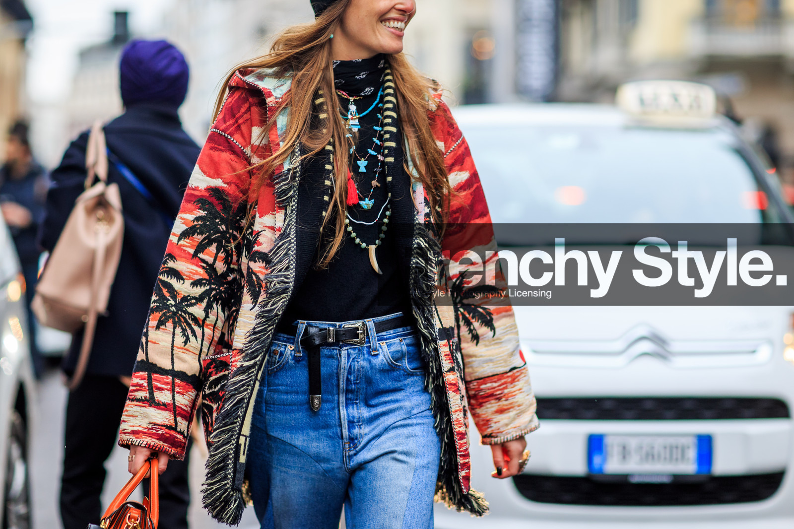 atmosphere details, AUTUMN WINTER 2016-2017, AW 16-17, black bandana, black belt, blue denim, carlotta oddi, denim pants, detail, embroidered jacket, FALL WINTER 2016-2017, fashion week, frenchystyle, FW, FW 16-17, horizontal, jeans, jonathan paciullo, leather belt, LFW, LONDON, MENSWEAR, necklace, printed jacket, red jacket, saint laurent paris, street style, trousers, vêtements