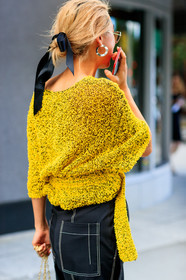 atmosphere details, back detail, black pants, detail, earrings, fashion week, frenchystyle, FW, jonathan paciullo, Margaret Zhang, NEW YORK, NYFW, SPRING SUMMER 2018, SS 18, street style, sunglasses, trousers, vertical, yellow sweater