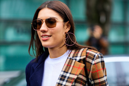 atmosphere details, AUTUMN WINTER 2017-2018, AW 17-18, blue denim, brown bag, checked jacket, detail, earrings, FALL WINTER 2017-2018, fashion week, frenchystyle, FW, FW 17-18, graphic coat, graphic jacket, horizontal, jeans, jonathan paciullo, leather backpack, leather bag, louis vuitton, MFW, MILAN, monogram, patricia manfield, plaid, printed bag, printed coat, printed jacket, street style, sunglasses, tartan, trousers, white t shirt
