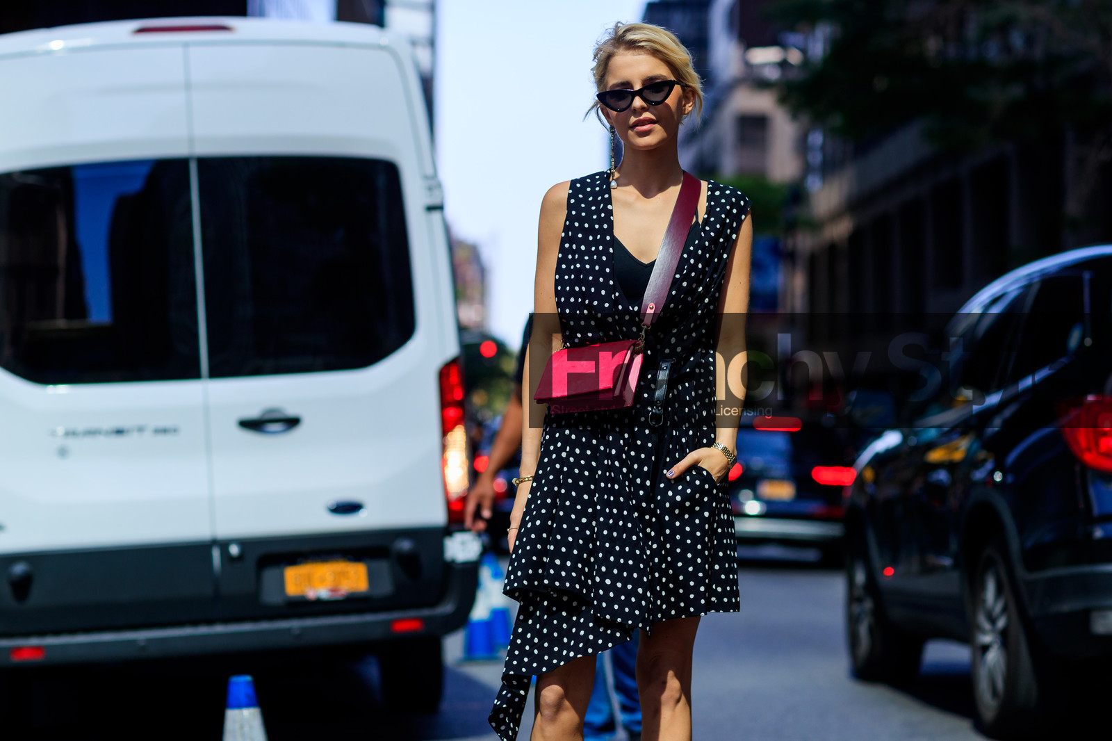 atmosphere details, caro daur, detail, fashion week, frenchystyle, FW, graphic dress, horizontal, jonathan paciullo, leather bag, NEW YORK, NYFW, printed dress, SPRING SUMMER 2018, SS 18, street style, sunglasses