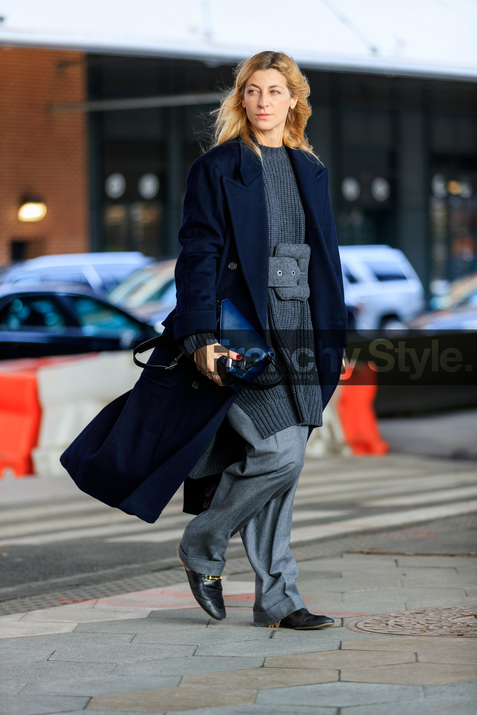 ada kokosar, black bag, black coat, black loafers, black shoes, grey belt, grey knit, grey pants, gucci, leather bag, leather shoes, mugler, trousers, street style, jonathan paciullo, frenchystyle, NYFW, NEW YORK, AUTUMN WINTER 2019-2020, AW 19-20, FALL WINTER 2019-2020, FW 19-20, fashion week, FW, vertical, full length