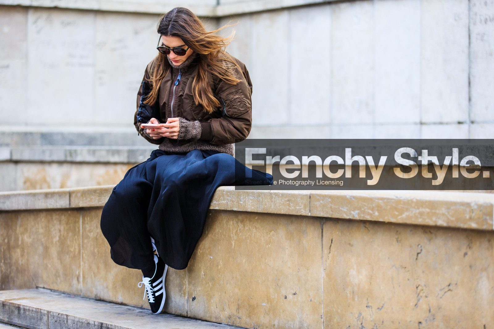 adidas, atmosphere details, AUTUMN WINTER 2016-2017, AW 16-17, beige knit, black bag, black skirt, black sneakers, bomber jacket, brown jacket, detail, FALL WINTER 2016-2017, fashion week, frenchystyle, FW, FW 16-17, horizontal, iphone, jonathan paciullo, leather bag, PARIS, PFW, street style, suede shoes