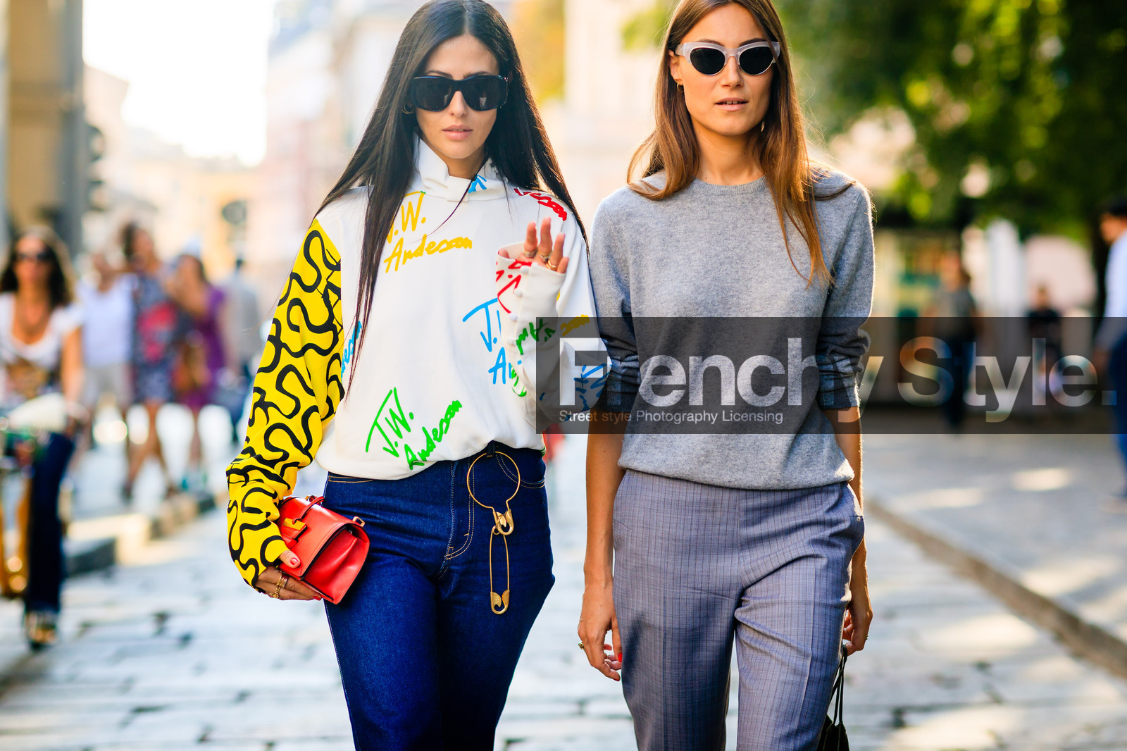 atmosphere details, blue denim, denim pants, detail, drawings, fashion week, frenchystyle, FW, gilda ambrosio, Giorgia Tordini, golden details, graphic shirt, grey pants, grey sweater, horizontal, jeans, jonathan paciullo, jw anderson, leather bag, MFW, MILAN, pins, red bag, SPRING SUMMER 2017, SS 17, street style, sunglasses, trousers, turquoise, white, white shirt, yellow