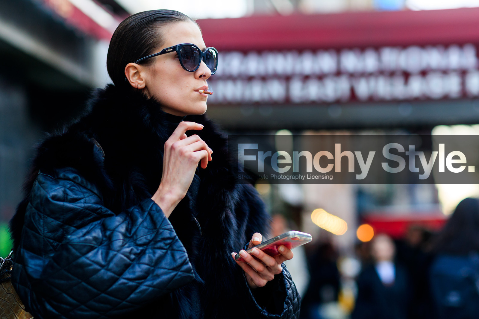 black fur, fur scarf, leather coat, leather jacket, sunglasses, street style, jonathan paciullo, FW, frenchystyle, fashion week, NYFW, NEW YORK, AUTUMN WINTER 2018-2019, AW 18-19, FALL WINTER 2018-2019, FW 18-19, atmosphere details, horizontal, detail, model