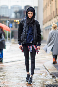 AUTUMN WINTER 2016-2017, AW 16-17, black beanie, black denim, black jacket, black sneakers, bomber jacket, check shirt, denim pants, FALL WINTER 2016-2017, fashion week, frenchystyle, full length, FW, FW 16-17, hoodie, jeans, jonathan paciullo, LFW, LONDON, MENSWEAR, model, navy sweater, plaid, printed shirt, street style, trousers, vertical