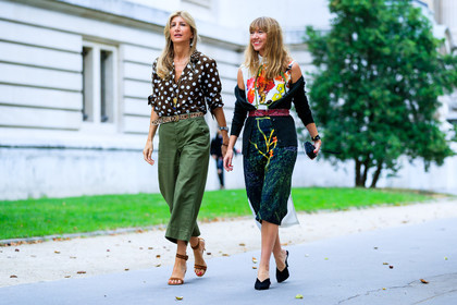 atmosphere details, black cardigan, black shoes, brown belt, brown sandals, brown shirt, fashion week, floral, flower, frenchystyle, full length, FW, green dress, green pants, high heels, horizontal, jonathan paciullo, leather belt, leather shoes, leopard print, lisa aiken, off the shoulder, PARIS, PFW, polka dot, printed dress, printed shirt, red belt, sarah rutson, SPRING SUMMER 2017, SS 17, street style, suede shoes, trousers