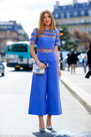 blue dress, blue jumpsuit, embroidered bag, fashion week, fishnet, frenchystyle, full length, furla, FW, graphic jumpsuit, high heels, jonathan paciullo, laser cut, leather bag, leather shoes, PARIS, PFW, see through, shiny bag, silver bag, SPRING SUMMER 2017, SS 17, street style, trousers, vertical, white bag