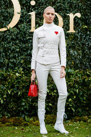 christian dior, leather bag, leather boots, leather pants, leather shoes, leather top, red bag, trousers, white boots, white pants, white top, fashion week, frenchystyle, FW, jonathan paciullo, street style, PFW, PARIS, SPRING SUMMER 2017, SS 17, HAUTE COUTURE, vertical, full length, elena perminova