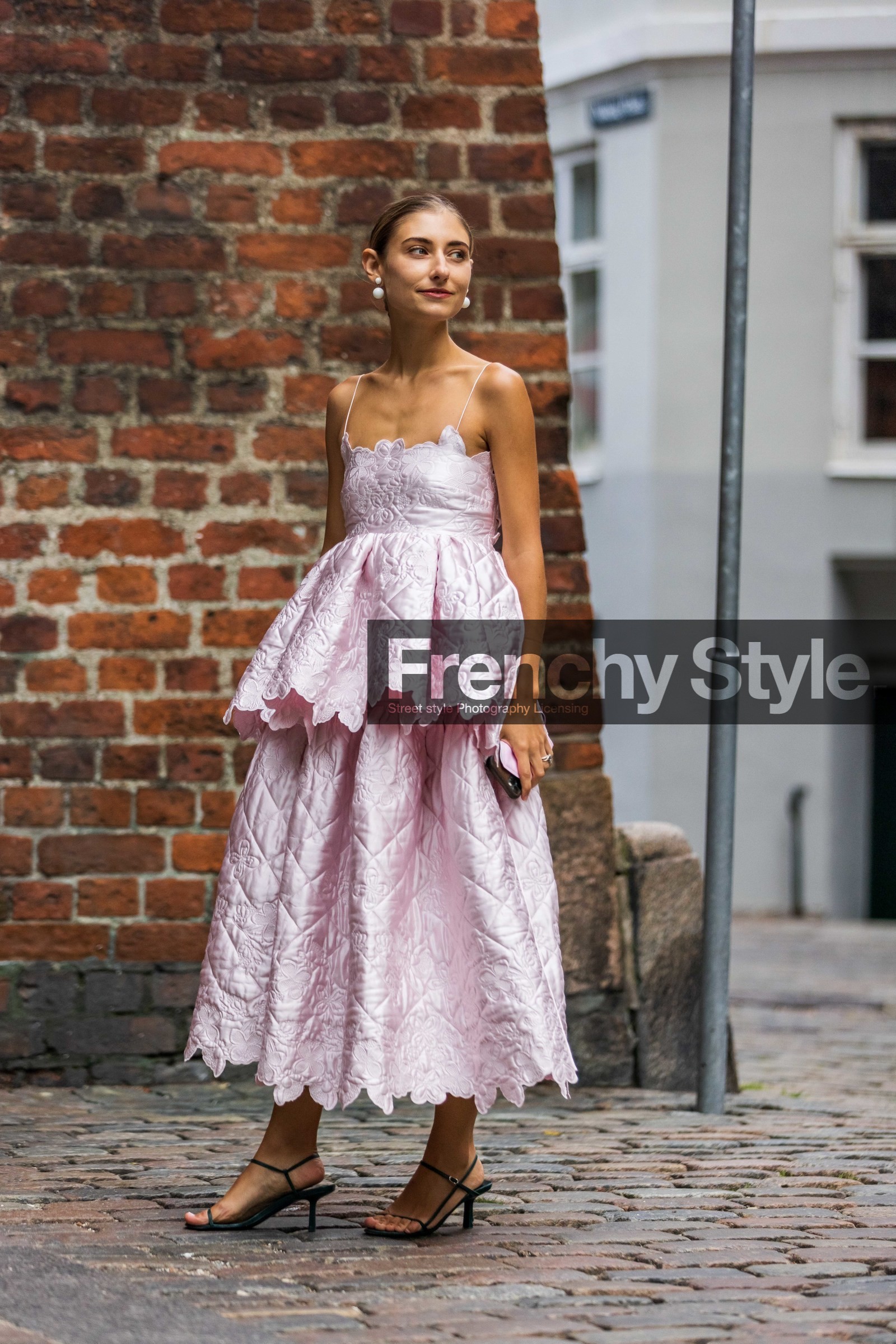 Jenny M Walton, light pink dress, pink dress, ruffle dress, sleeveless dress, long dress, embroidered dress, quilted dress, fashion week, frenchystyle, FW, jonathan paciullo, street style, SPRING SUMMER 2022, SS 22, COPENHAGEN, CPHFW, vertical, full length