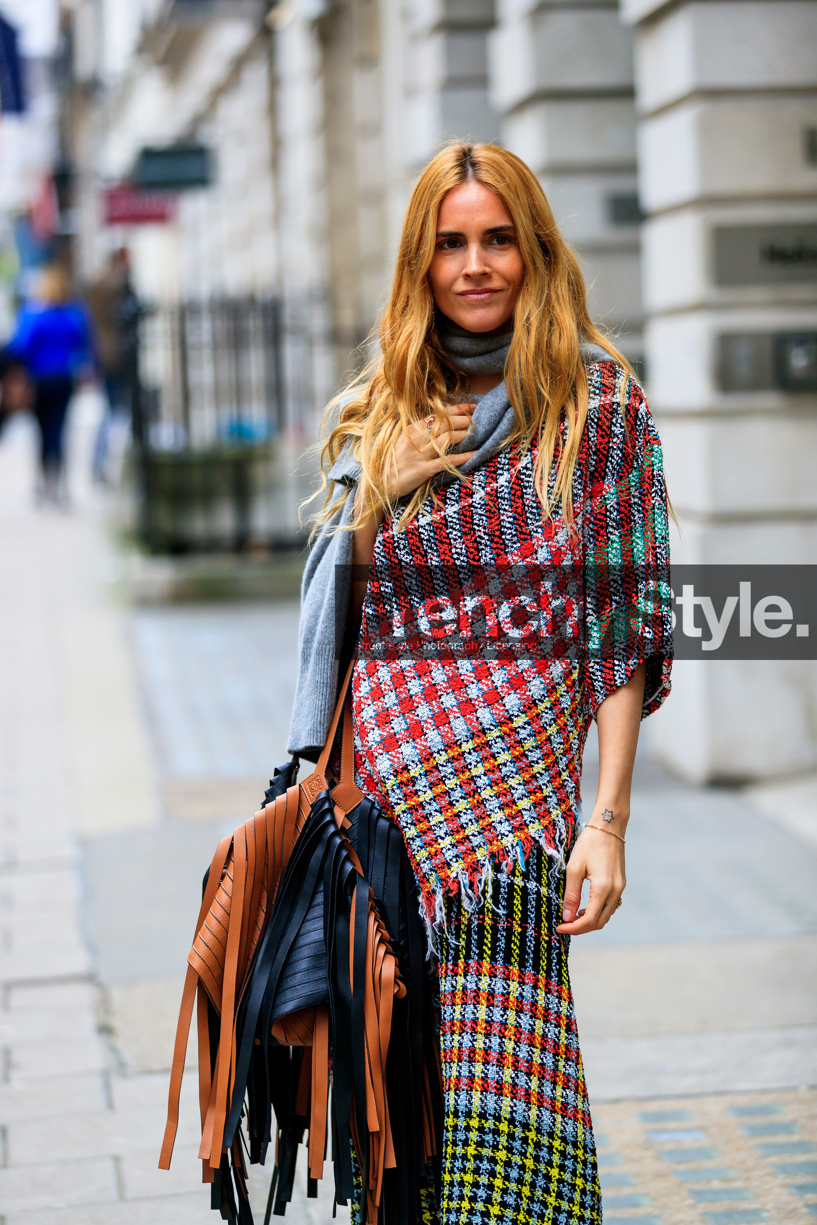 black bag, blanca miro scrimieri, camel bag, checked, fringes, graphic bag, graphic dress, knit dress, leather bag, plaid, printed bag, printed dress, red dress, street style, jonathan paciullo, FW, frenchystyle, fashion week, LFW, LONDON, AUTUMN WINTER 2019-2020, AW 19-20, FW 19-20, FALL WINTER 2019-2020, vertical, atmosphere details, detail