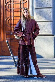 AUTUMN WINTER 2017-2018, AW 17-18, brown boots, brown jacket, brown skirt, FALL WINTER 2017-2018, fashion week, frenchystyle, full length, FW, FW 17-18, jonathan paciullo, leather shoes, long skirt, MFW, MILAN, street style, vertical