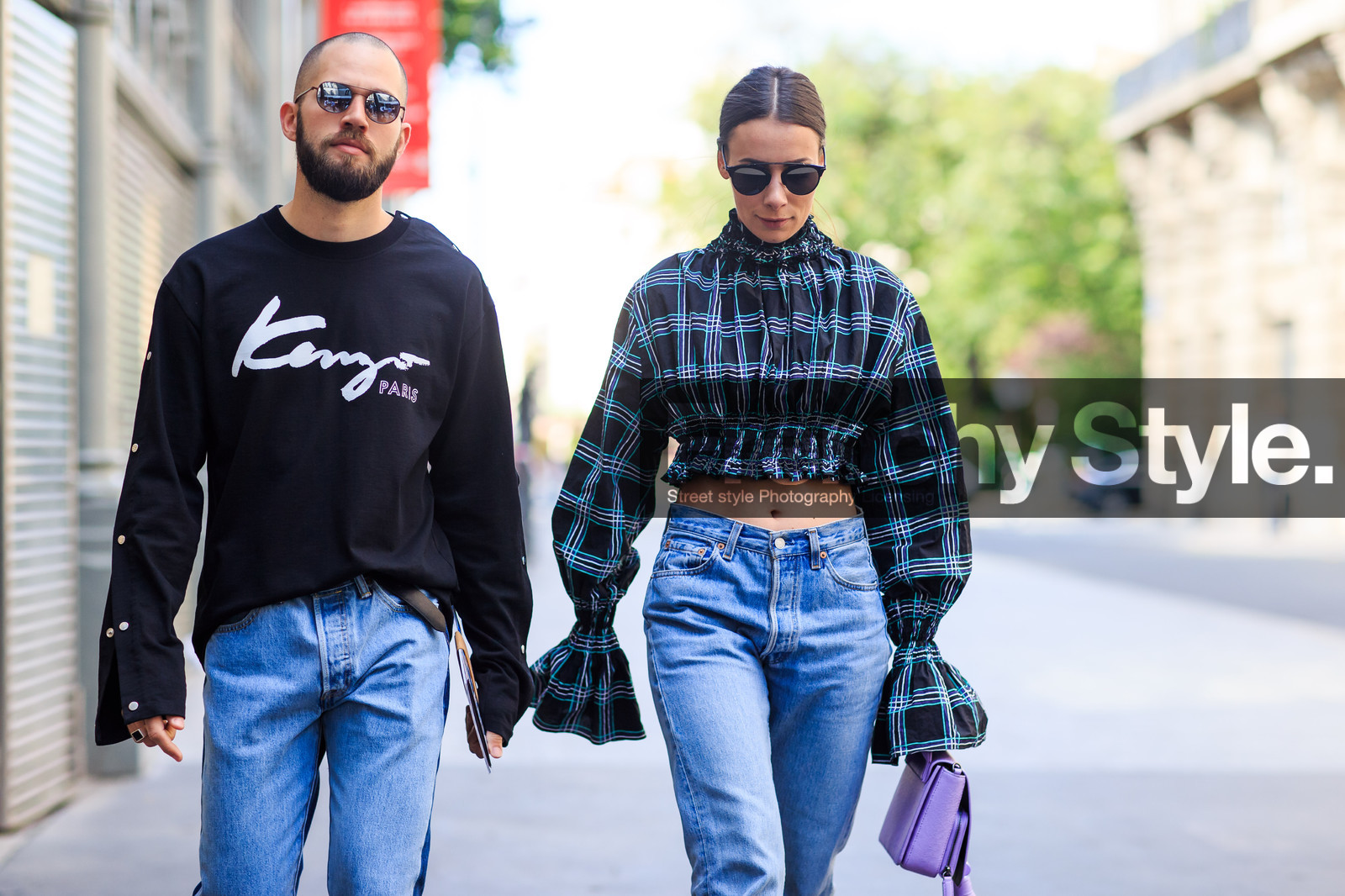 atmosphere details, black sweater, blue denim, blue shirt, check shirt, checked top, denim pants, detail, fashion week, frenchystyle, FW, geometric, graphic shirt, horizontal, jeans, jonathan paciullo, kenzo, leather bag, MENSWEAR, PARIS, PFW, plaid, printed shirt, printed sweater, purple bag, SPRING SUMMER 2017, SS 17, street style, striped shirt, sunglasses, trousers