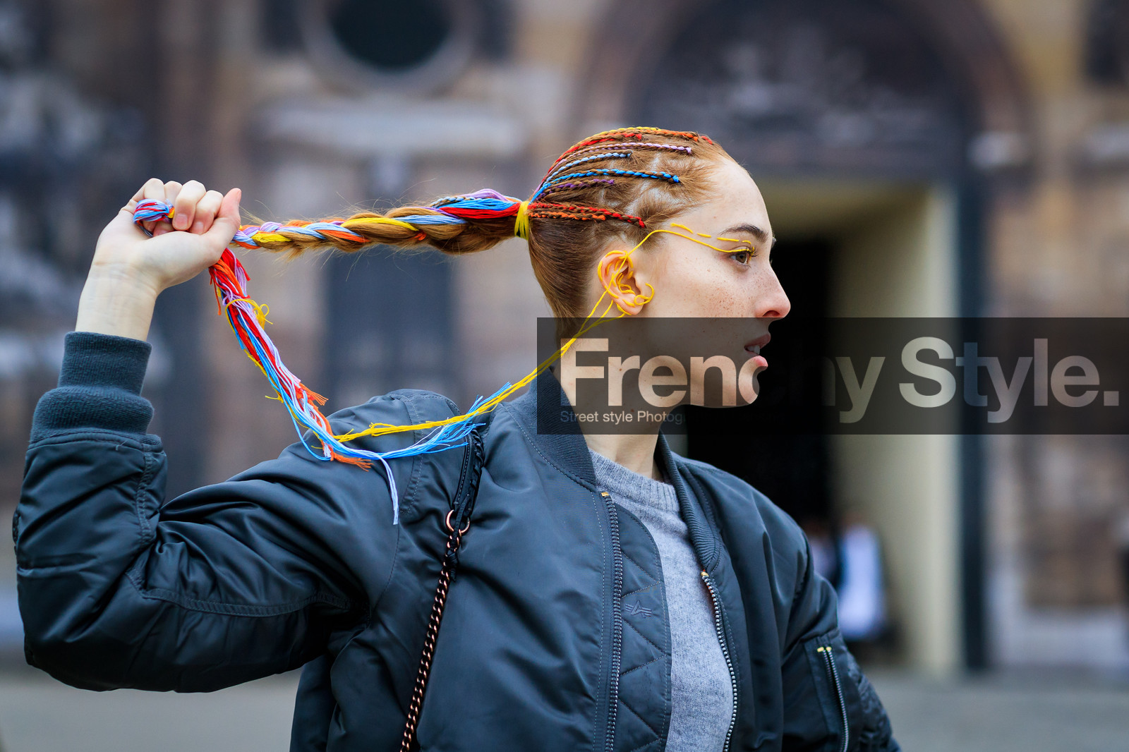 bomber jacket, braids, grey jacket, grey sweater, fashion week, frenchystyle, FW, jonathan paciullo, street style, PFW, PARIS, SPRING SUMMER 2017, SS 17, HAUTE COUTURE, atmosphere details, detail, horizontal, portrait, teddy quinlivan, model