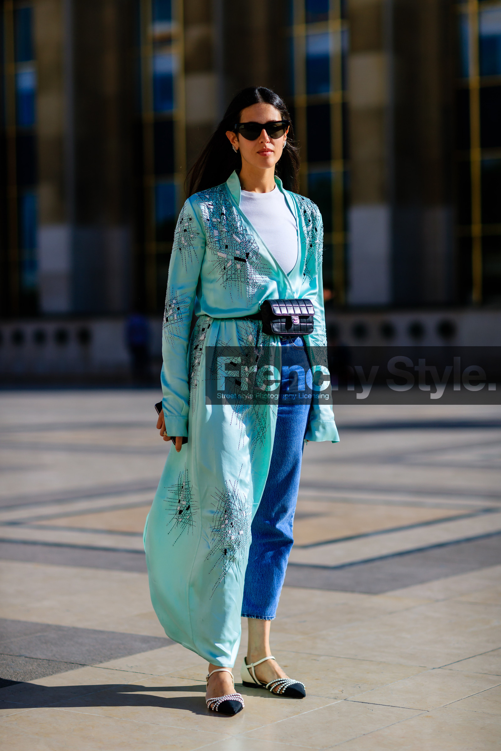 AUTUMN WINTER 2016-2017, AW 16-17, ballerinas, black bag, blue cardigan, blue denim, blue jacket, chanel, denim pants, embroidered jacket, embroidered shoes, FALL WINTER 2016-2017, fanny pack, fashion week, frenchystyle, full length, FW, FW 16-17, gilda ambrosio, glitter, HAUTE COUTURE, japanese print, jeans, jonathan paciullo, leather bag, leather shoes, MENSWEAR, PARIS, PFW, printed jacket, shiny shoes, silk jacket, street style, sunglasses, trousers, turquoise, vertical, white top