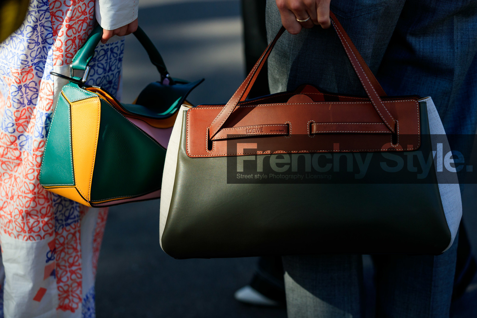 loewe bag, bag detail, kaki leather bag, hand bag, multicolor bag, yellow leather bag, camel leather bag, white leather bag, green leather bag, fashion week, frenchystyle, FW, jonathan paciullo, street style, SPRING SUMMER 2020, SS 20, PFW, PARIS, horizontal, detail
