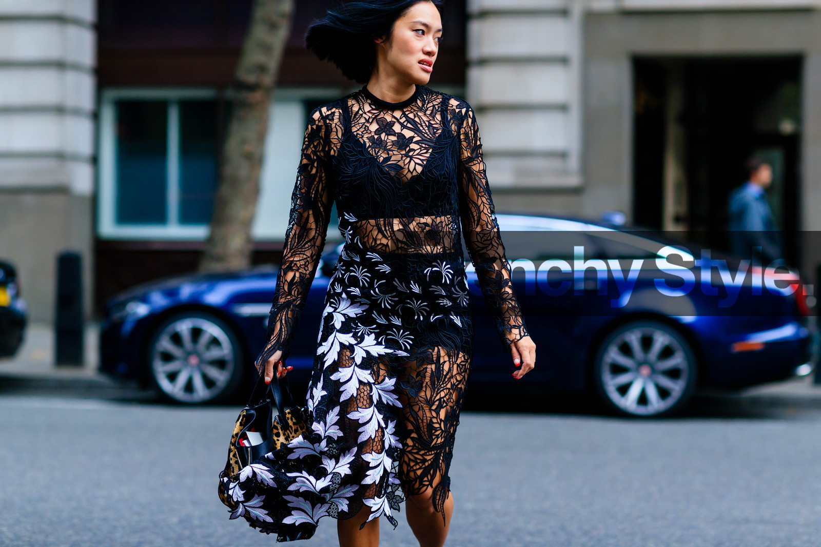 animal print, atmosphere details, black and white, black bra, black dress, brown bag, detail, embroidered dress, fashion week, fishnet dress, frenchystyle, FW, graphic dress, horizontal, jonathan paciullo, lace, leopard print, LFW, LONDON, printed bag, see through, SPRING SUMMER 2017, SS 17, street style, Tiffany Hsu, transparent, woman