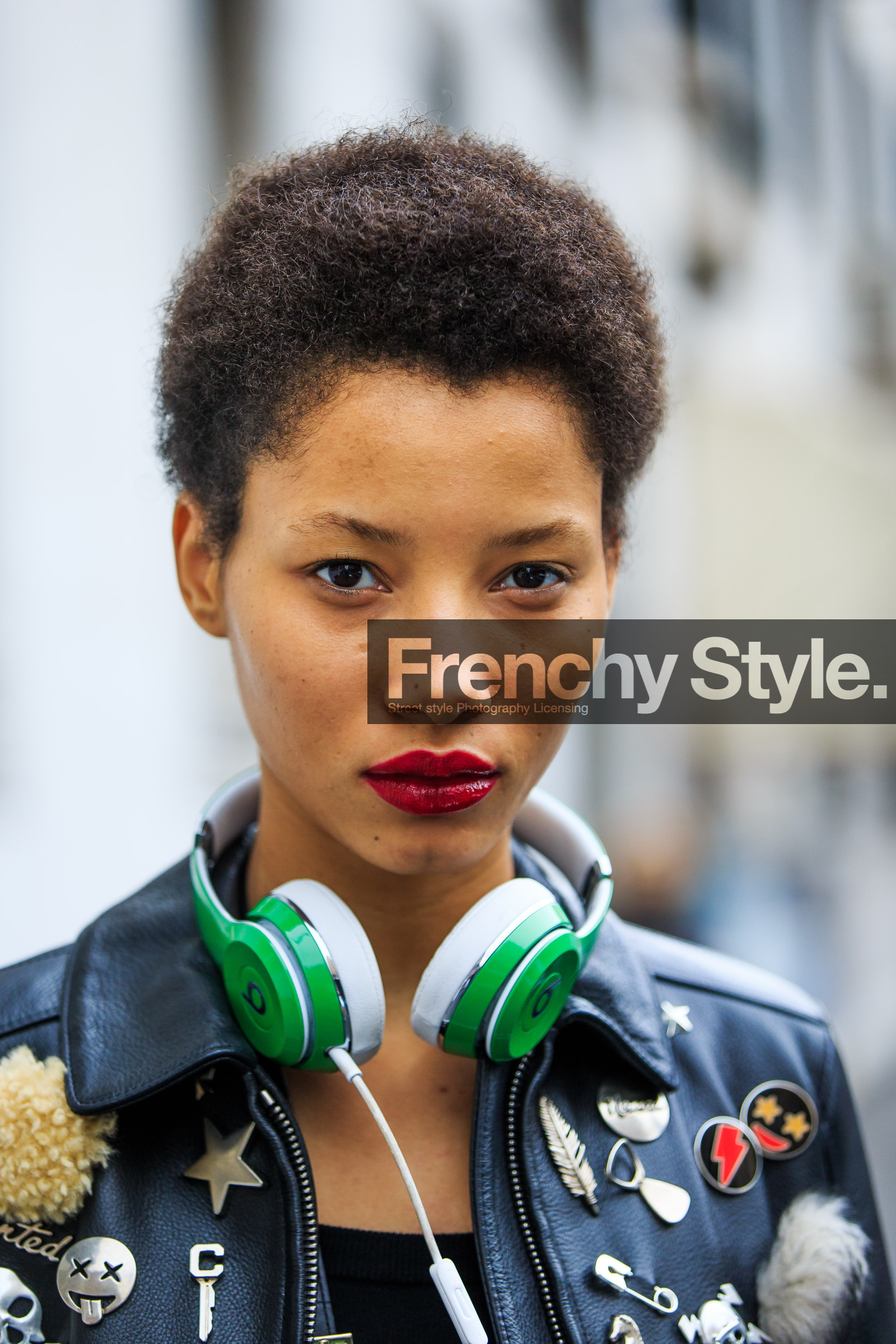 AUTUMN WINTER 2016-2017, AW 16-17, beats, black jacket, black perfecto, cartoon, coach, curly hair, drawings, embroidered jacket, embroideries, FALL WINTER 2016-2017, fashion week, frenchystyle, FW, FW 16-17, headphones, jonathan paciullo, leather jacket, leather perfecto, LFW, lineisy montero, LONDON, MENSWEAR, model, natural, pins, portrait, red lips, safety pin, short hair, skincare, stars, street style, vertical