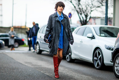 atmosphere details, AUTUMN WINTER 2016-2017, AW 16-17, black coat, black jacket, blue denim, denim dress, denim pants, FALL WINTER 2016-2017, fashion week, frenchystyle, full length, FW, FW 16-17, high boots, high heels, horizontal, jonathan paciullo, leather boots, leather coat, leather jacket, LFW, LONDON, MENSWEAR, red boots, street style