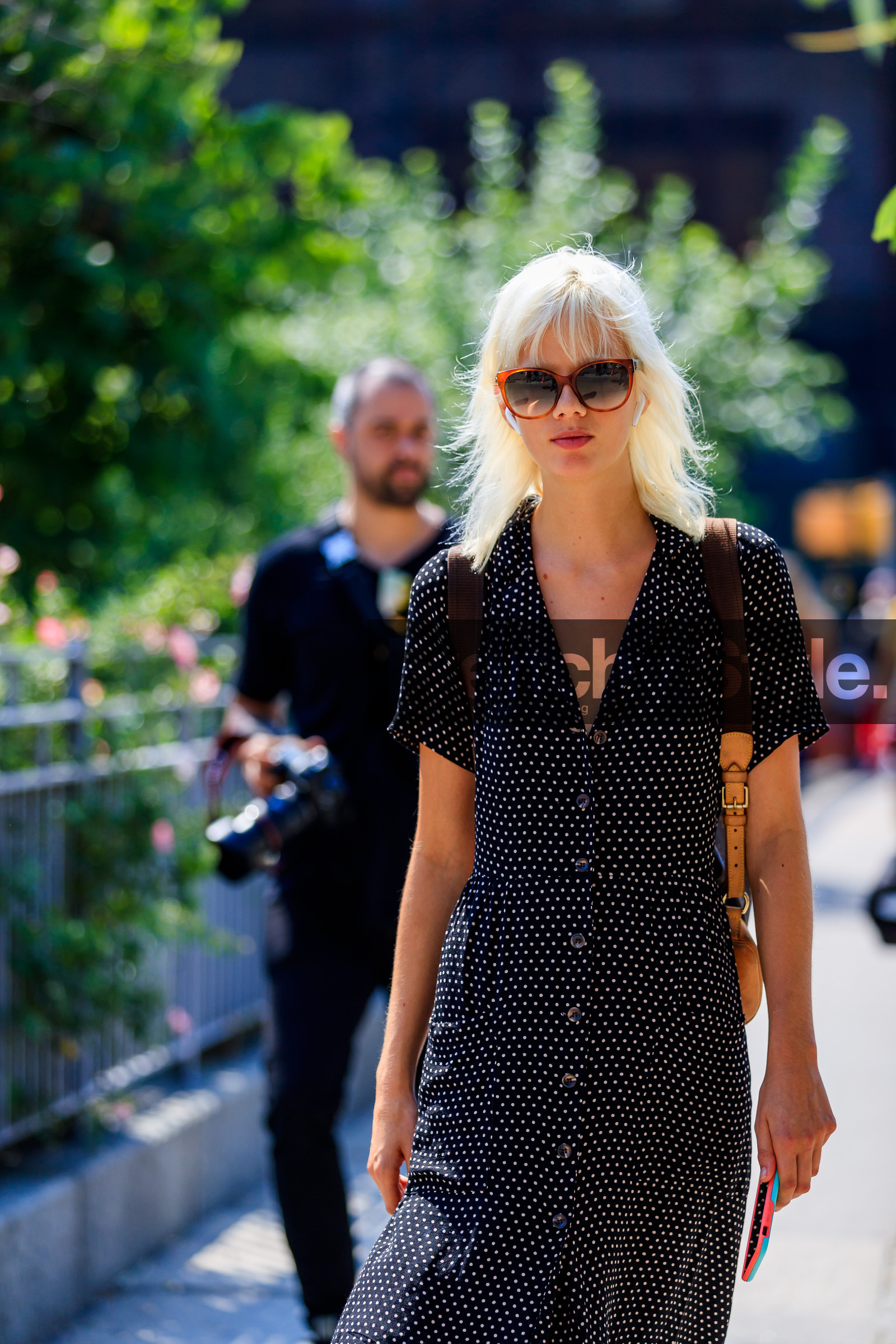 black dress, graphic dress, marjan jonkman, model, polka dot, printed dress, sunglasses, fashion week, frenchystyle, FW, jonathan paciullo, street style, NYFW, NEW YORK, SPRING SUMMER 2019, SS 19, vertical, detail, atmosphere details