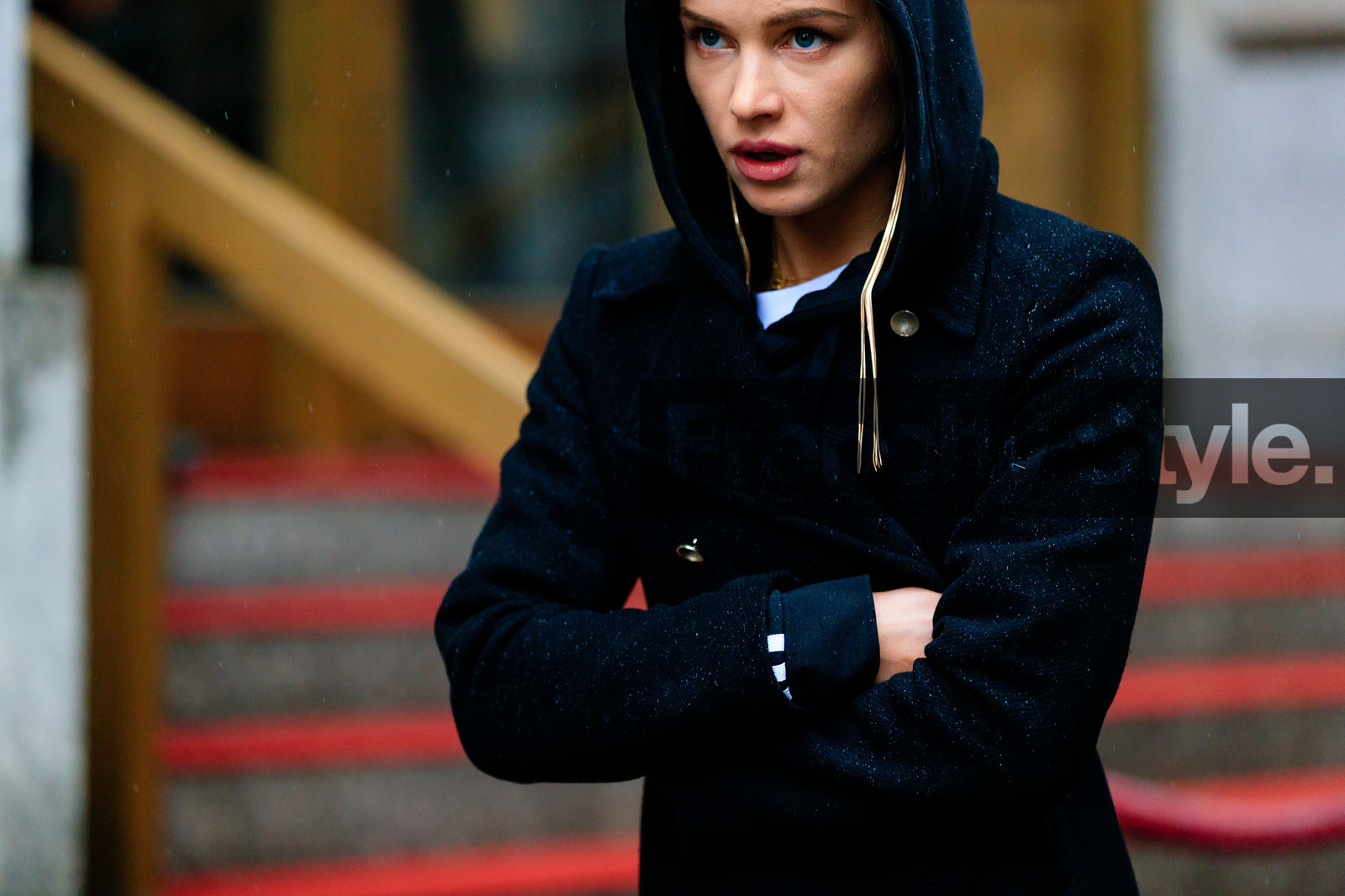 adidas, atmosphere details, AUTUMN WINTER 2017-2018, AW 17-18, black coat, black sweater, detail, earrings, FALL WINTER 2017-2018, fashion week, frenchystyle, FW, FW 17-18, hoodie, horizontal, jonathan paciullo, NEW YORK, NYFW, street style