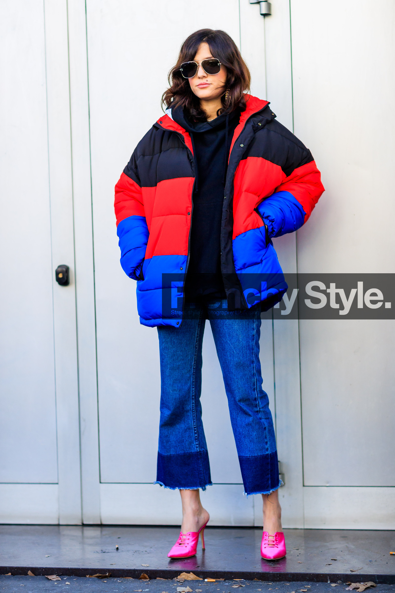 AUTUMN WINTER 2017-2018, AW 17-18, black sweater, blue denim, denim pants, eleonora carisi, FALL WINTER 2017-2018, fashion week, frenchystyle, full length, FW, FW 17-18, graphic jacket, hoodie, jeans, jonathan paciullo, leather shoes, MFW, MILAN, pin sho, printed jacket, street style, sunglasses, trousers, vertical